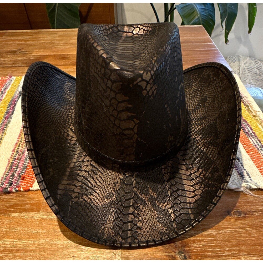 Black Faux Snake Print Western Cowboy Hat Snakeskin Pattern Costume Halloween
